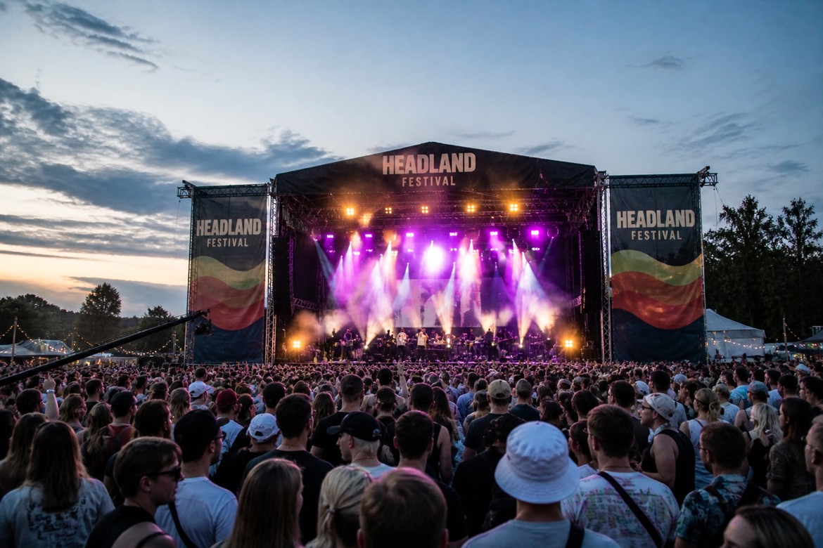 Festivaaliyleisö pimeän taivaan alla.