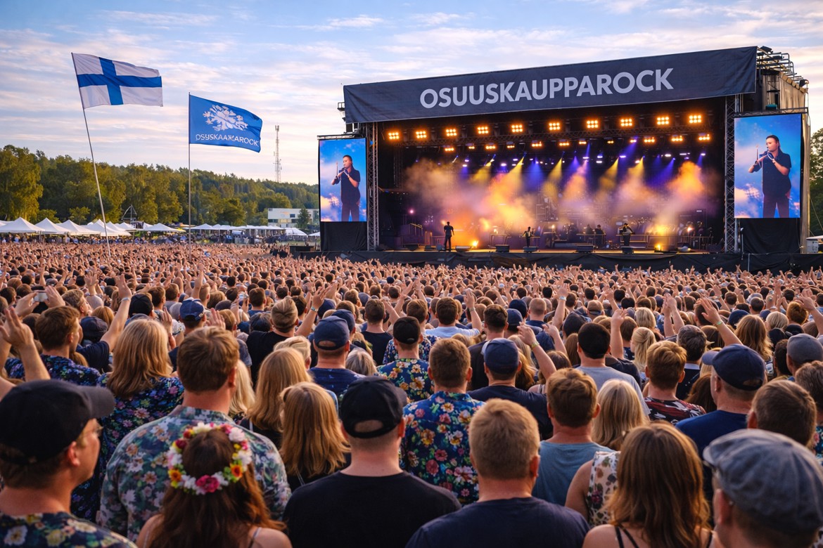 Osuuskaupparock festivaali auringonlaskussa.