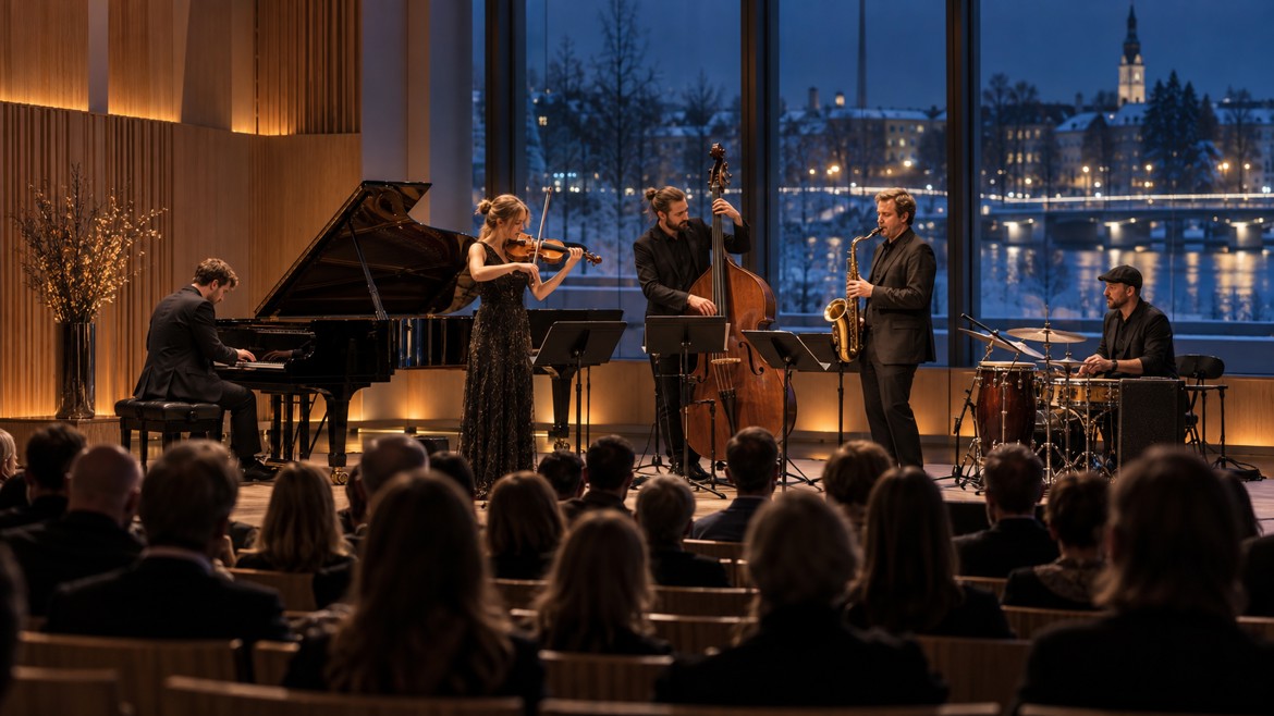Monimuotoinen konsertti Oulun konserttisalissa.