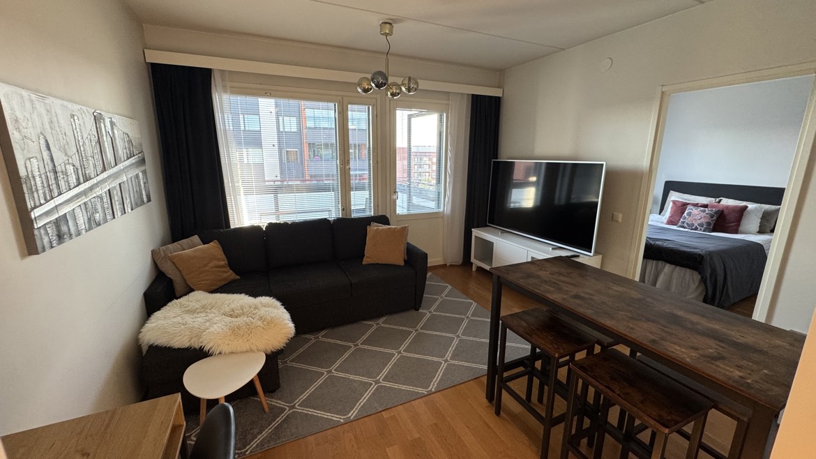Festarimajoitus Oulu: Kerrostalo, Qstock-majoitus 23.–26.7. | Kalustettu keskustakaksio saunalla (4 hlö) , 44,0 m²