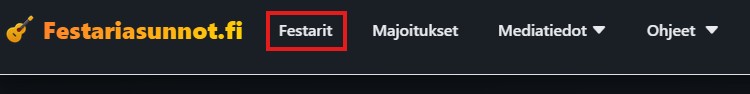 Festarit-linkki ylävalikossa