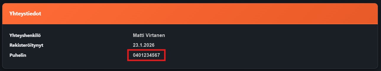 Ilmoittajan puhelinnumero näkyvissä