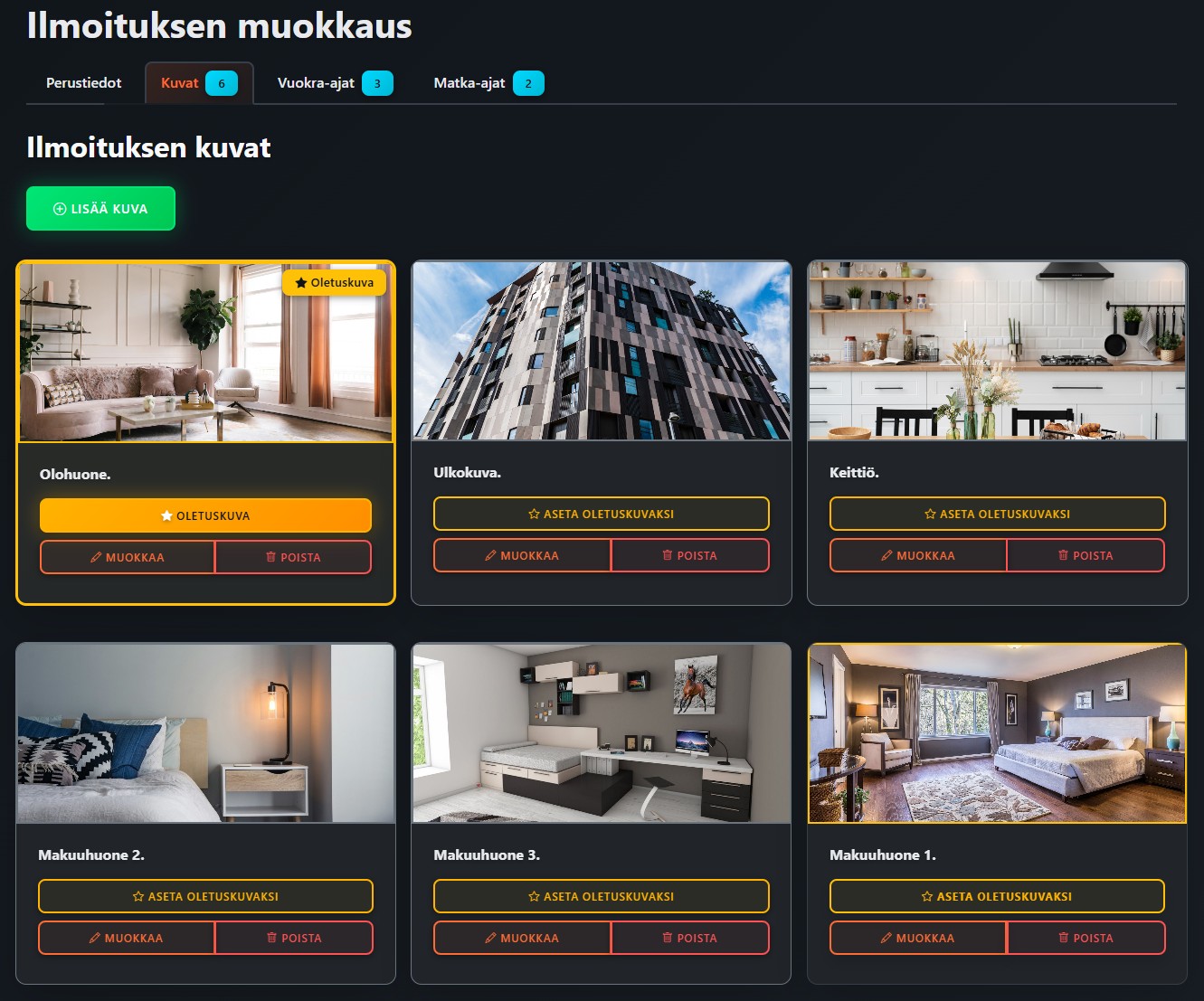 Ilmoituksen kuvien hallinta