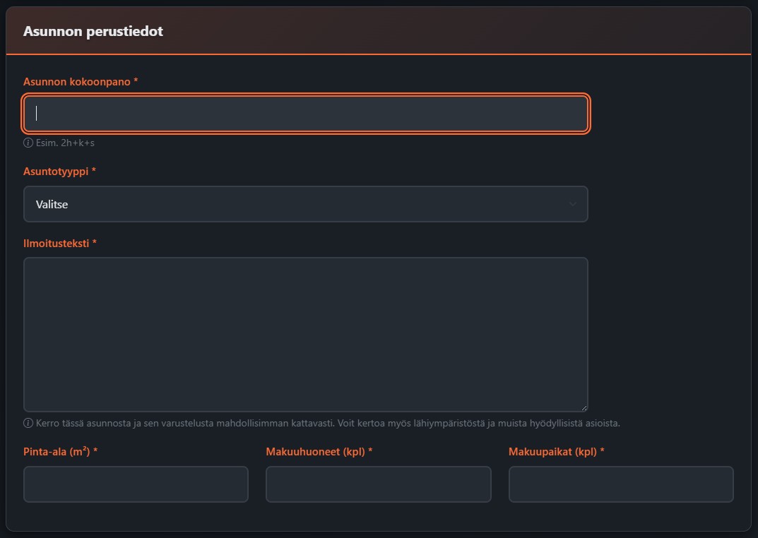 Asunnon perustiedot