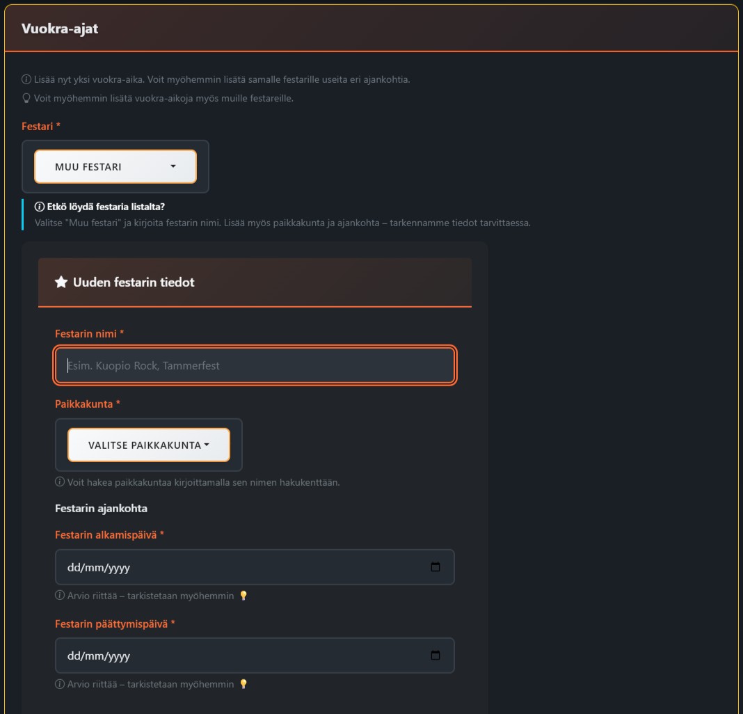 Puuttuvan festarin lisäys