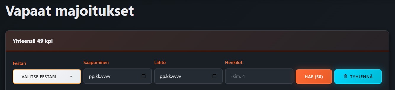 Majoitukset-hakulomake