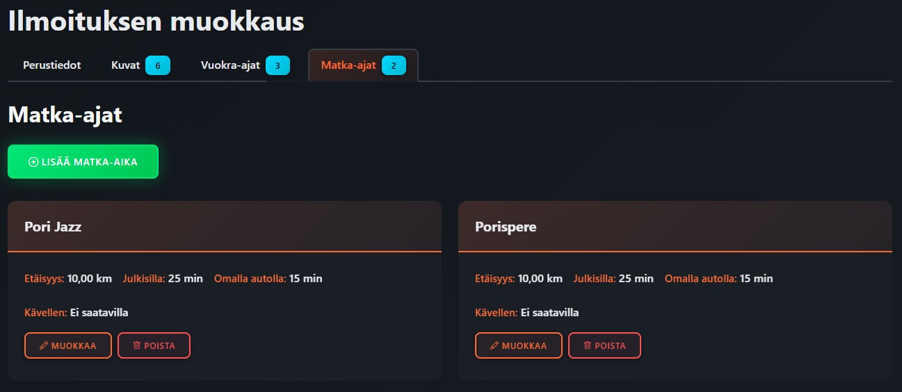 Matka-aikojen ja etäisyyksien hallinta