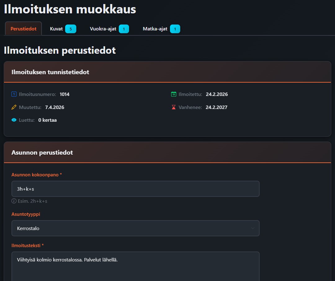 Ilmoituksen muokkauslomake