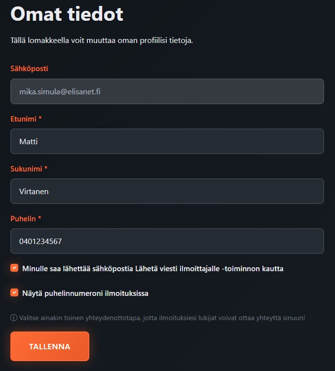Omat tiedot