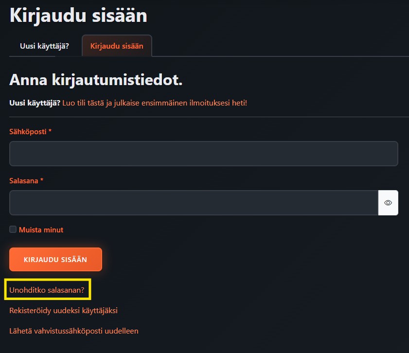 Unohditko salasanan?