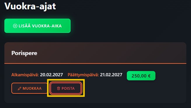 Ilmoituksen vuokra-aikojen poisto